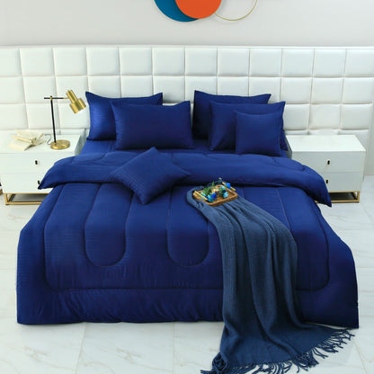 8 PCs Winter Razai Set-Dyed Navy Blue Comforters Apricot