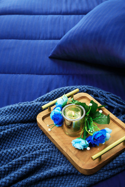 8 PCs Winter Comforter Set-Blue Satin Stripe Comforters Apricot