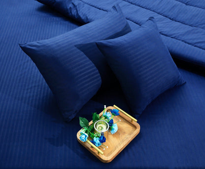 8 PCs Winter Comforter Set-Blue Satin Stripe Comforters Apricot