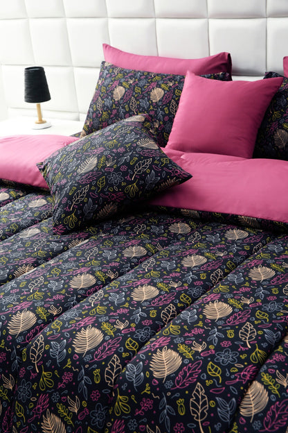 5 PCs Single Comforter Set-Black Lilly Comforters Apricot