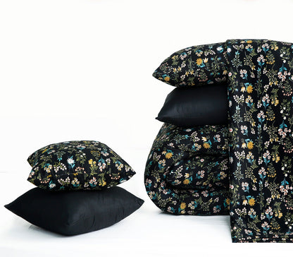 8 PCs Winter Razai Set-Black Meadows Comforters Apricot