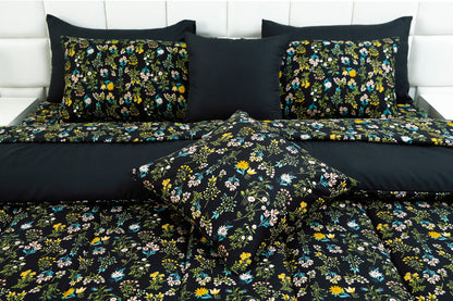 8 PCs Winter Razai Set-Black Meadows Comforters Apricot