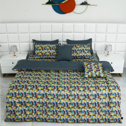 8 PCs Winter Comforter Set-Multi Ombre (Grey Reverse) Comforters Apricot