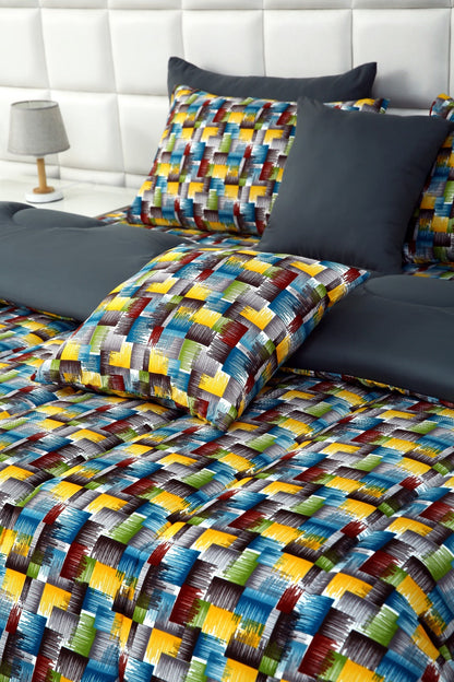 8 PCs Winter Comforter Set-Multi Ombre (Grey Reverse) Comforters Apricot