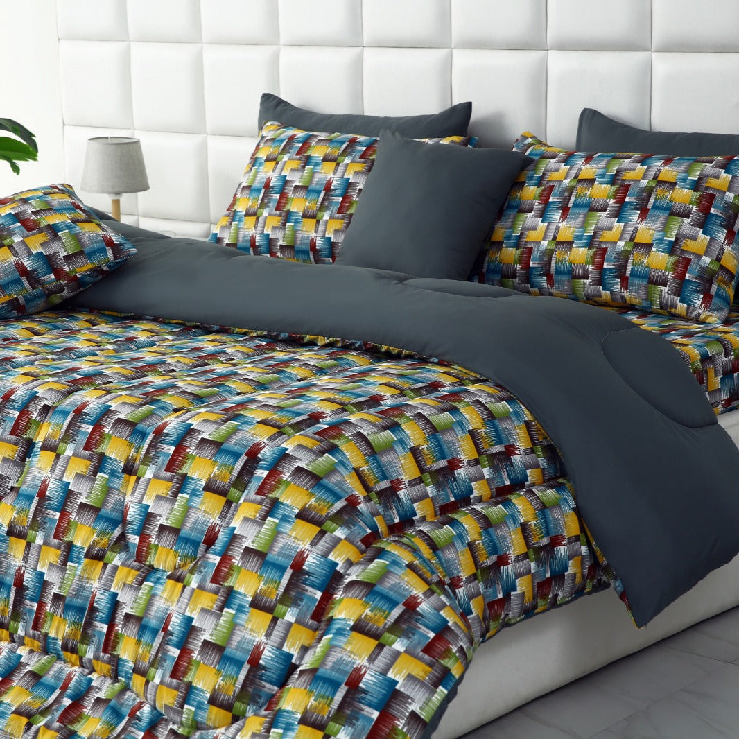 8 PCs Winter Comforter Set-Multi Ombre (Grey Reverse) Comforters Apricot