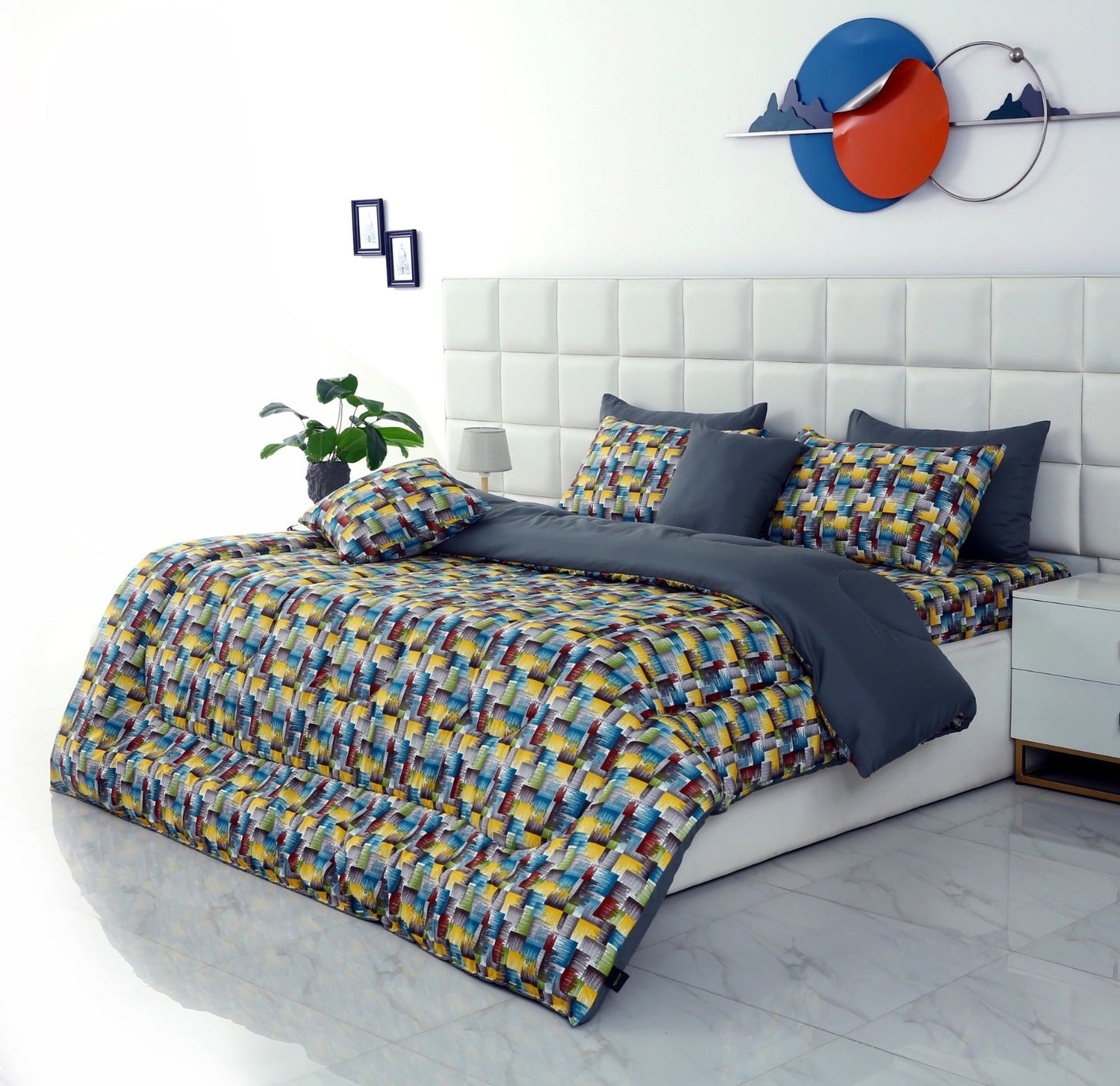 8 PCs Winter Comforter Set-Multi Ombre (Grey Reverse) Comforters Apricot
