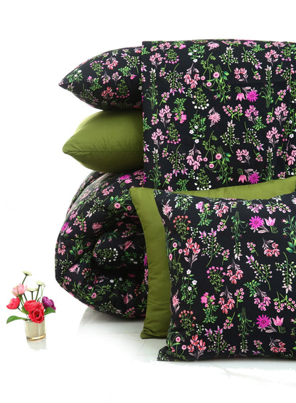 8 PCs Winter Razai Set-Crocus(With Olive Reverse) Comforters Apricot