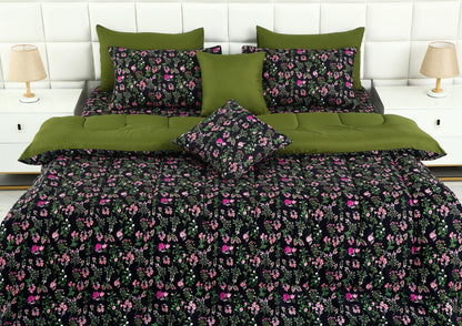 8 PCs Winter Razai Set-Crocus(With Olive Reverse) Comforters Apricot