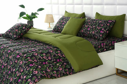8 PCs Winter Razai Set-Crocus(With Olive Reverse) Comforters Apricot