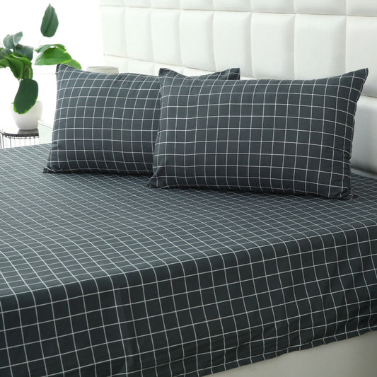 3 PCs Double Bed Sheet-Grey Check Bed Sheets Apricot
