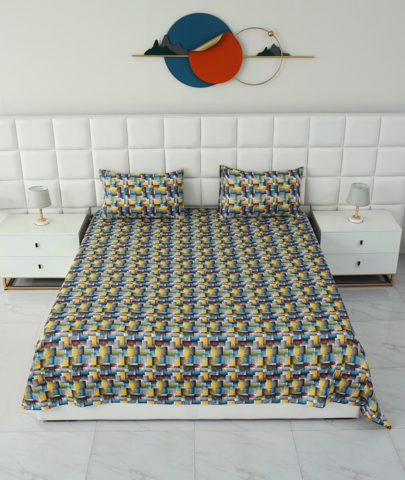 3 PCs Double Bed Sheet- GRADIENT BED SHEET Apricot