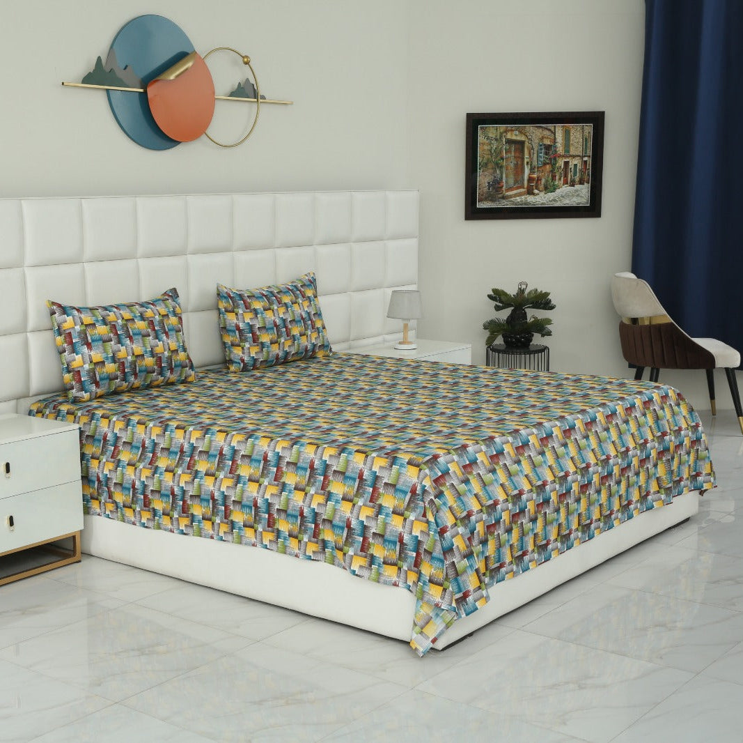 3 PCs Double Bed Sheet- GRADIENT BED SHEET Apricot