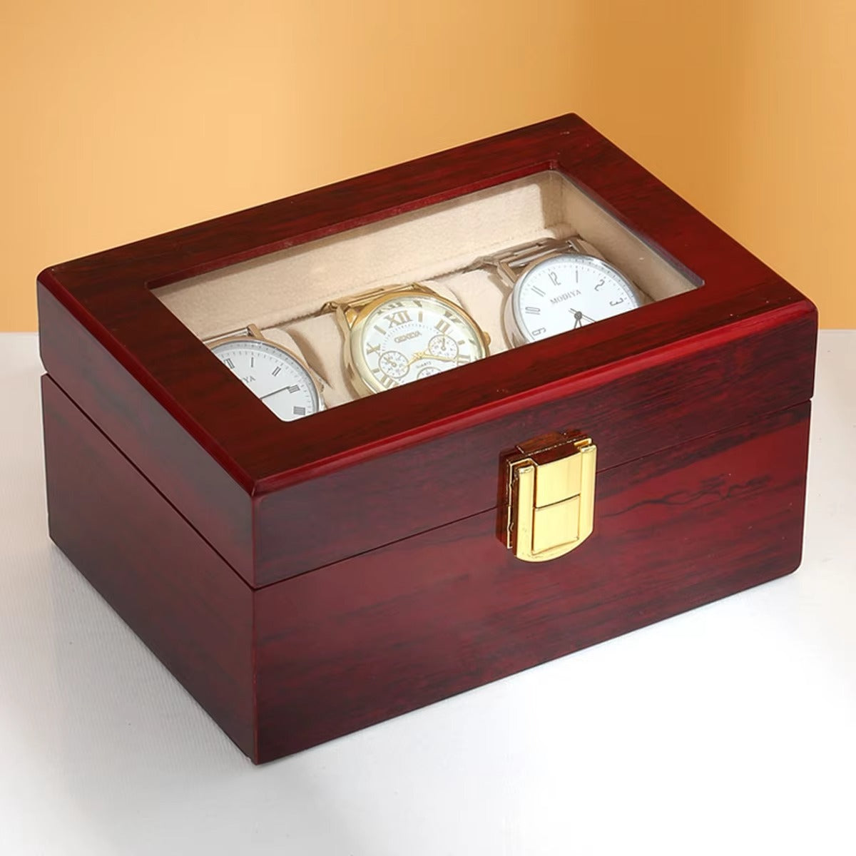 3 Slots Rose Wood Watch Organizer-SA2408-287 Watch box Apricot