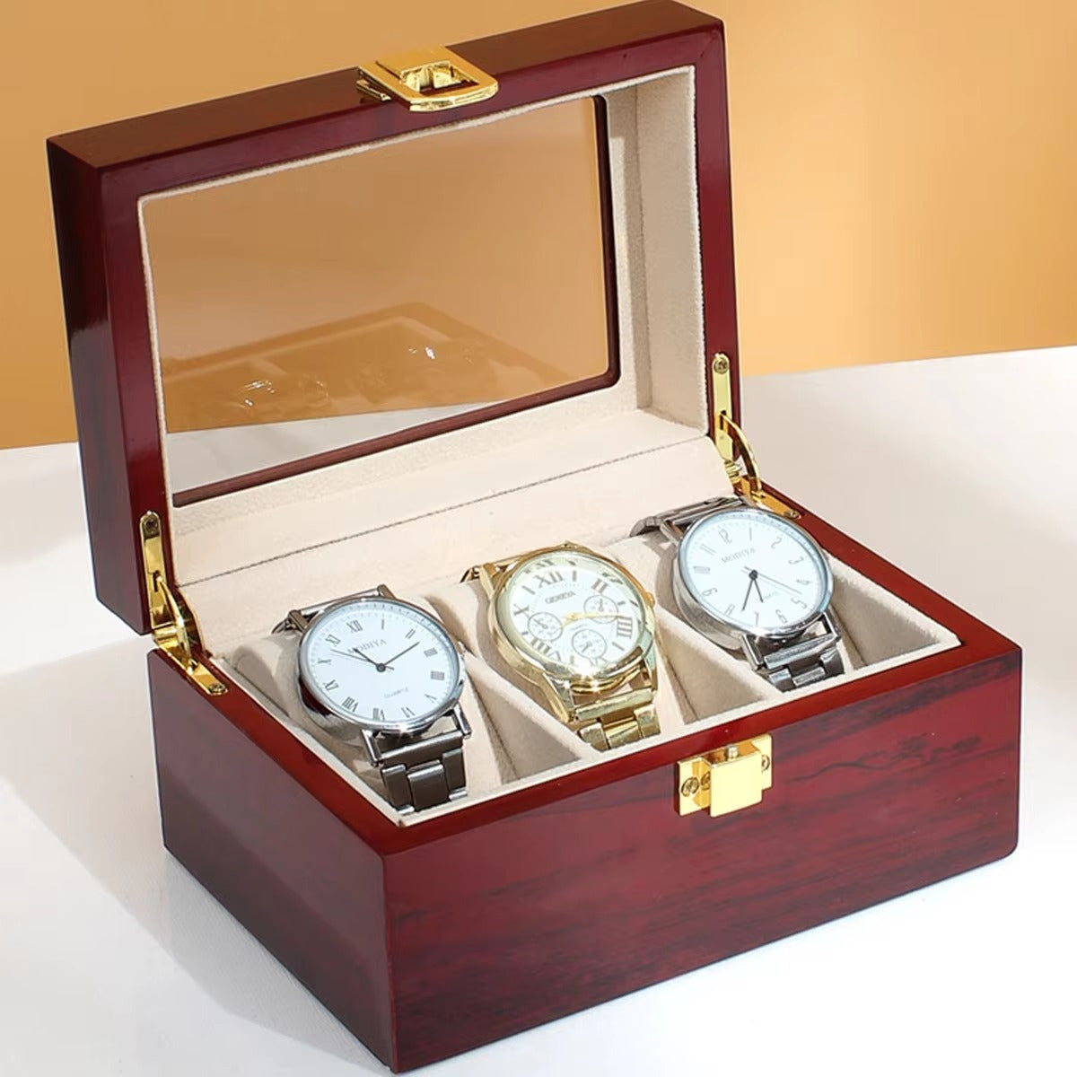 3 Slots Rose Wood Watch Organizer-SA2408-287 Watch box Apricot