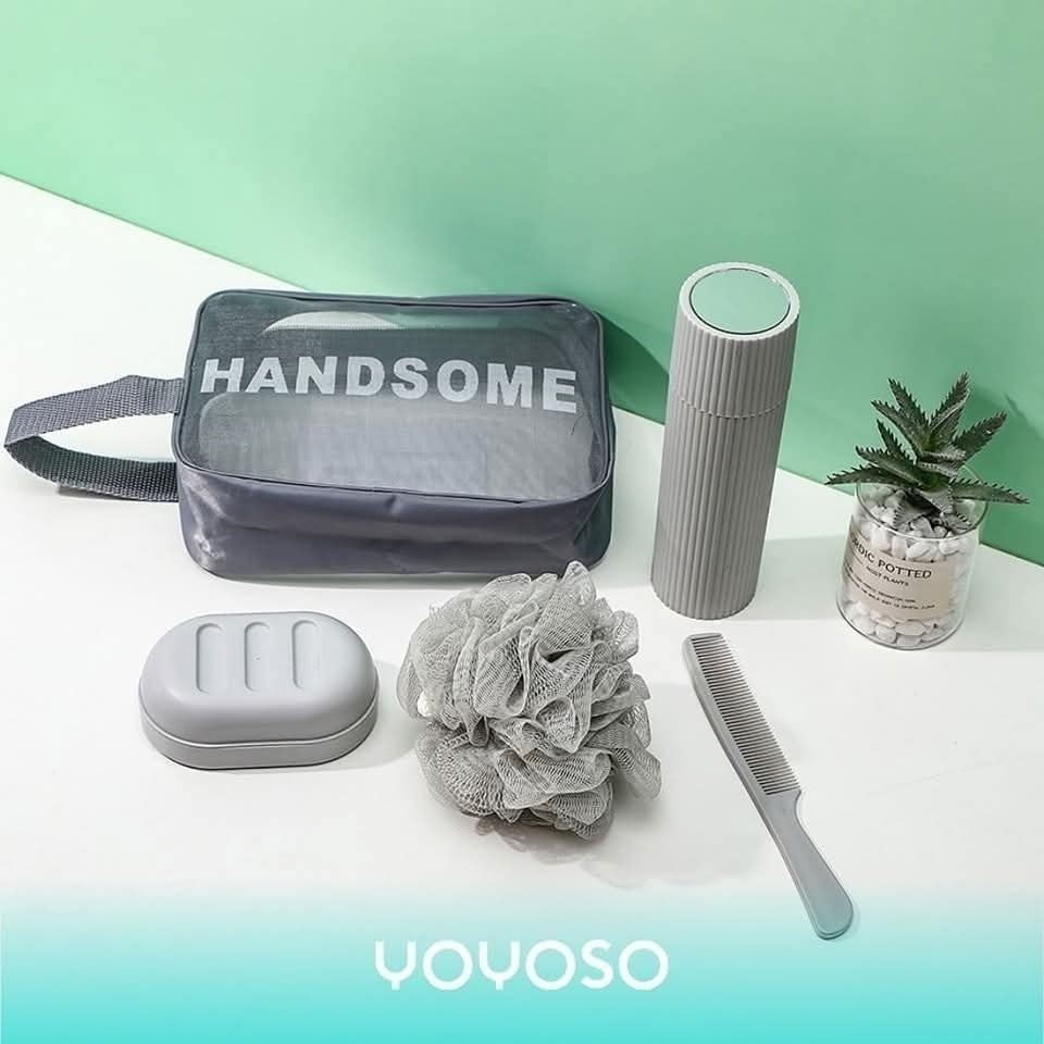 4Pcs Acrylic Travel Personal Tools With Bag-SA2408-294 Cosmetic Pouches Apricot