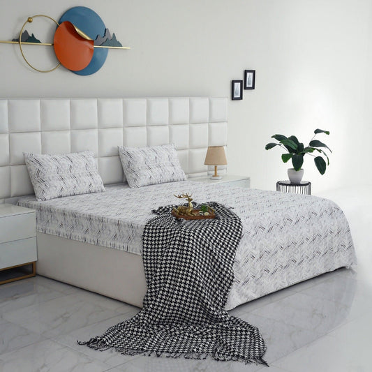 3 PCs Double Bed Sheet-Blue Texture Bed Sheets Apricot