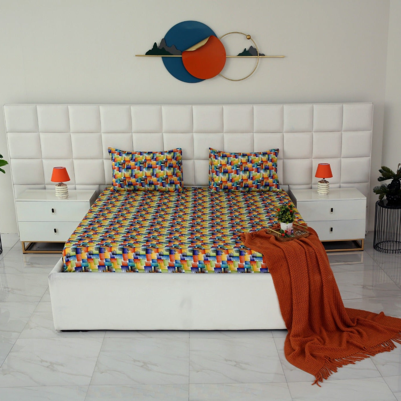 3 PCs Double Bed Sheet-Coral Rush Bed Sheets Apricot