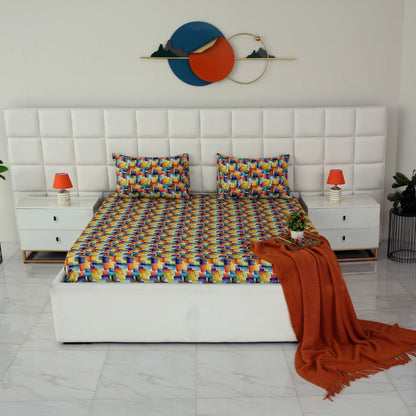 3 PCs Double Bed Sheet-Coral Rush Bed Sheets Apricot