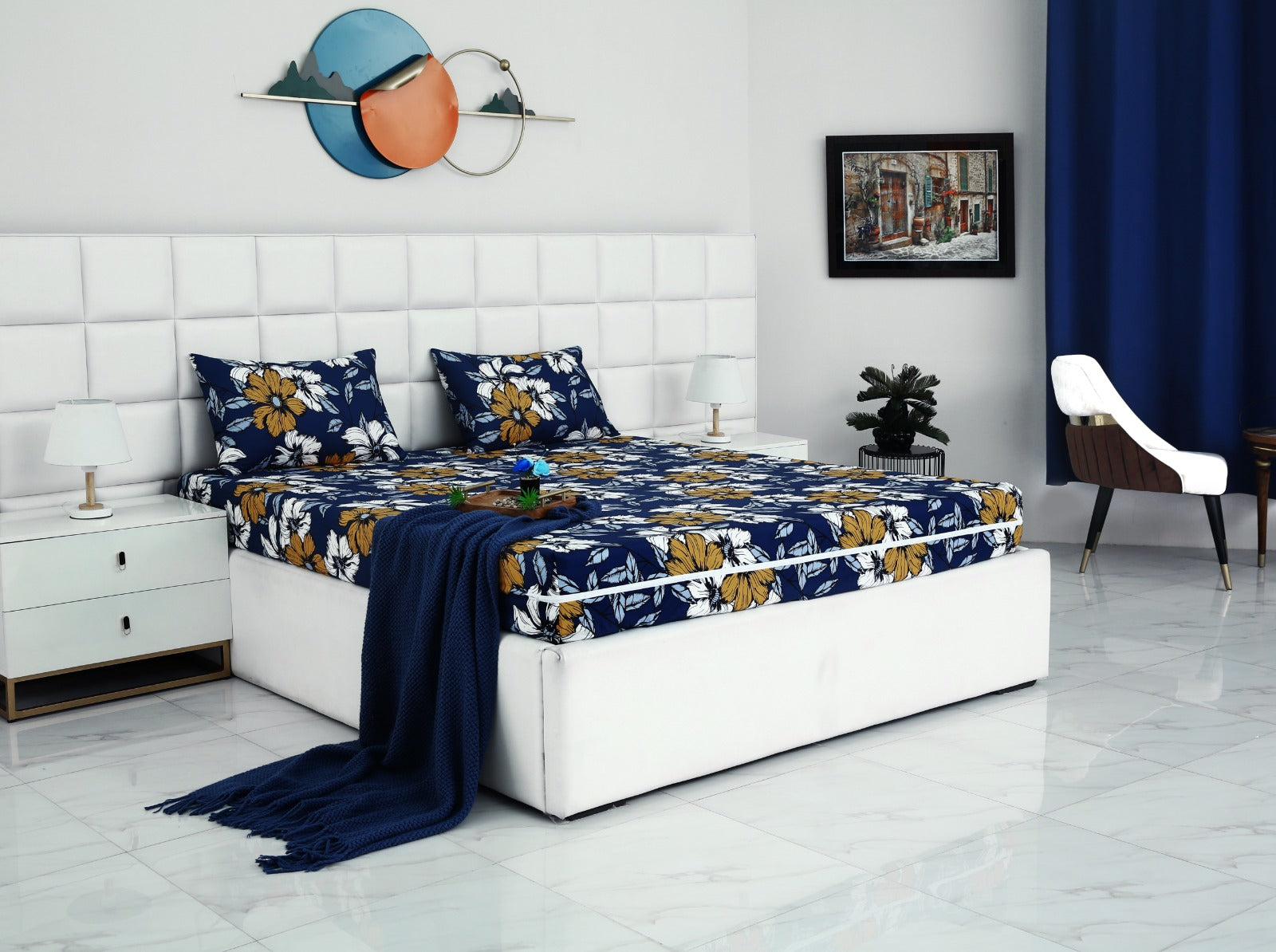 Zipper Mattress Cover Printed-White Flower Protectors Apricot