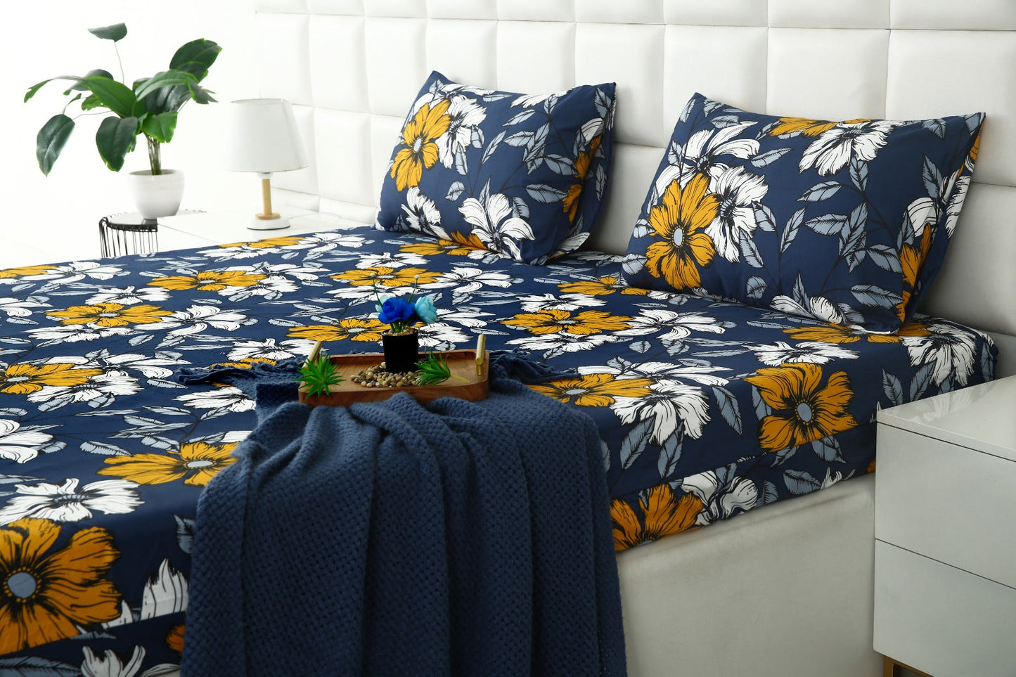 Fitted Bed Sheet-white flower Fitted Sheets Apricot