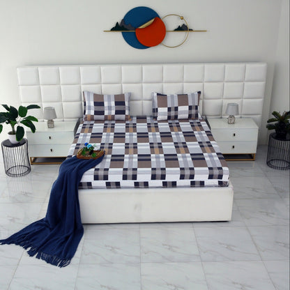 Fitted Bed Sheet-Brown Check Fitted Sheets Apricot