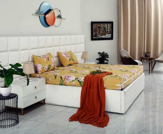 Zipper Mattress Cover Printed-Hibiscus Protectors Apricot