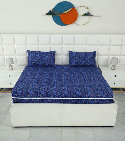 Zipper Mattress Cover Printed-Blue Lilly Protectors Apricot