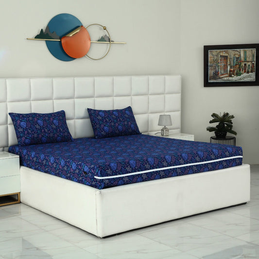 Zipper Mattress Cover Printed-Blue Lilly Protectors Apricot