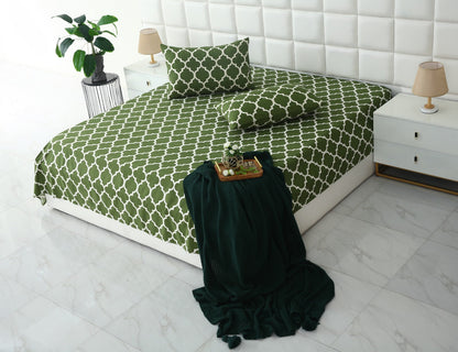 3 PCs Bed Sheet-Olive Geometric BED SHEET Apricot