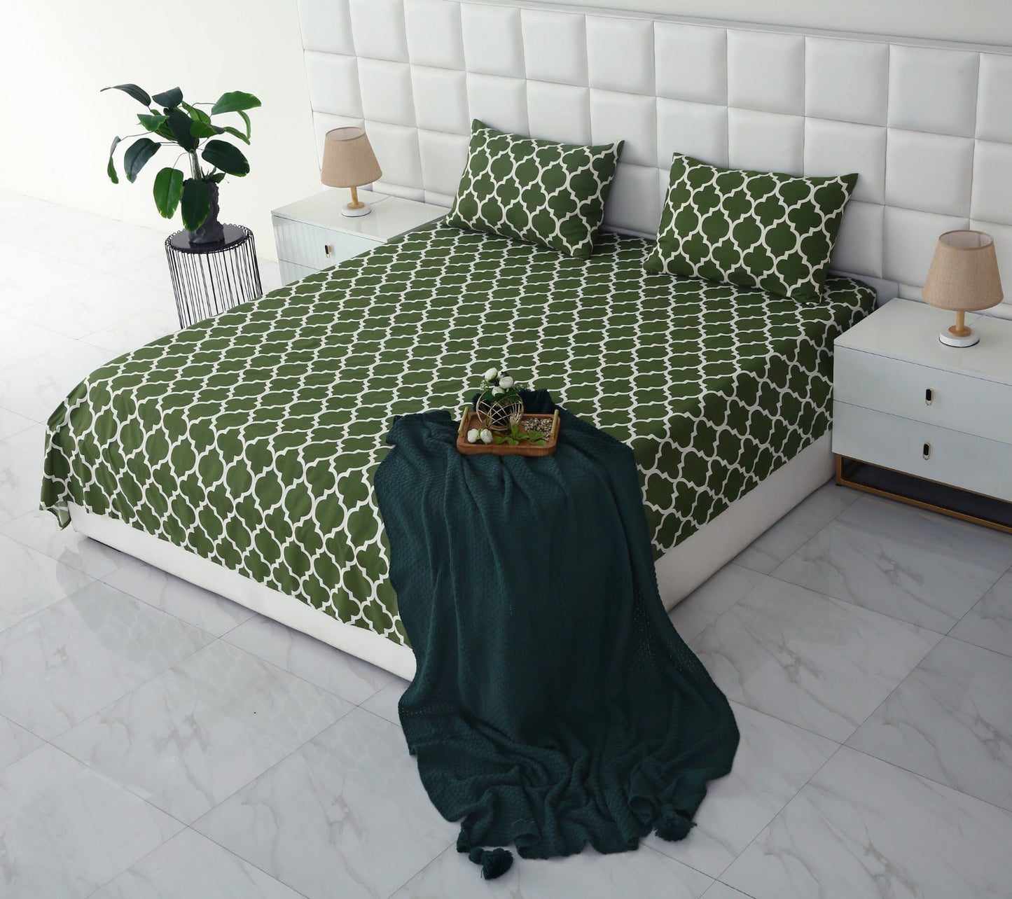 3 PCs Bed Sheet-Olive Geometric BED SHEET Apricot