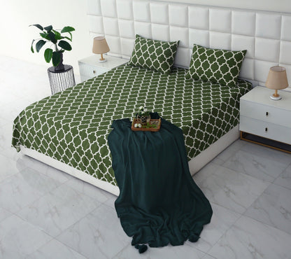 3 PCs Bed Sheet-Olive Geometric BED SHEET Apricot