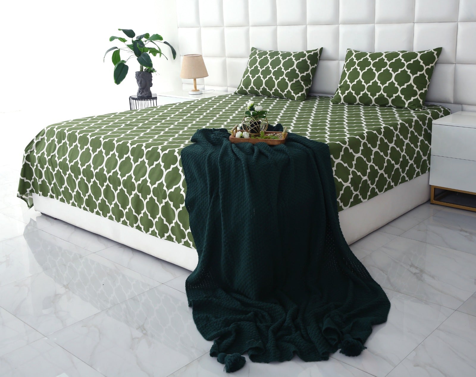 3 PCs Bed Sheet-Olive Geometric BED SHEET Apricot