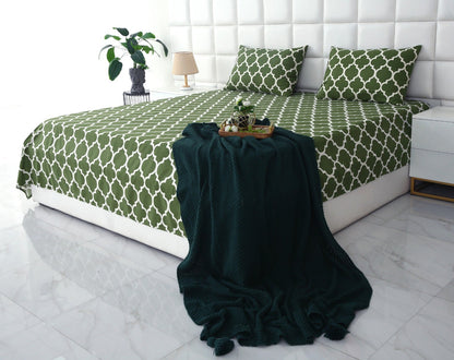 3 PCs Bed Sheet-Olive Geometric BED SHEET Apricot