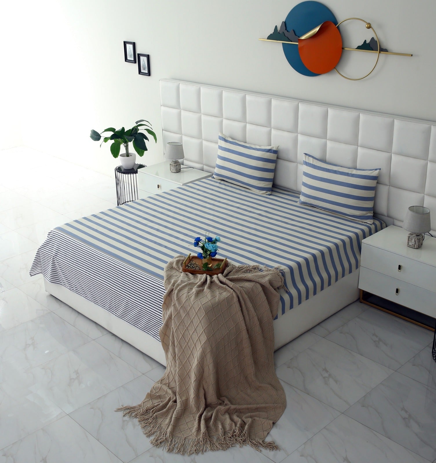 3 PCs Double Bed Sheet-DB343 Bed Sheets Apricot