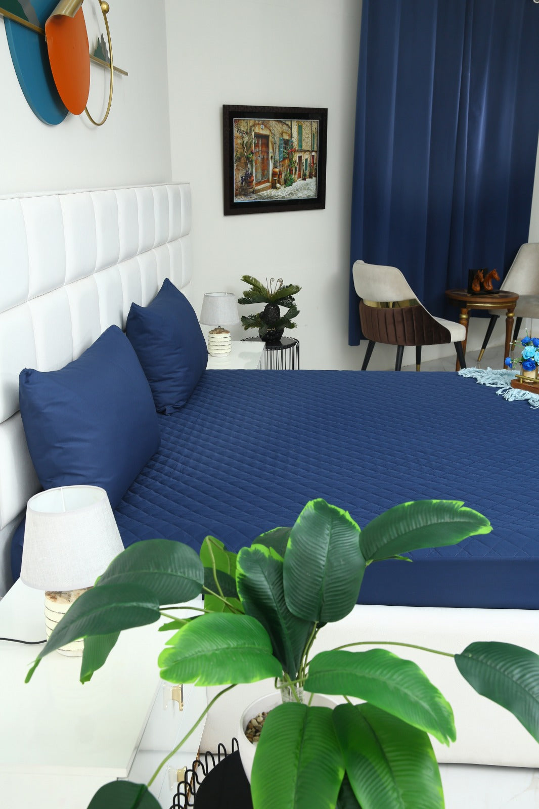 Quilted Waterproof Mattress Protector-Navy Blue Protectors Apricot