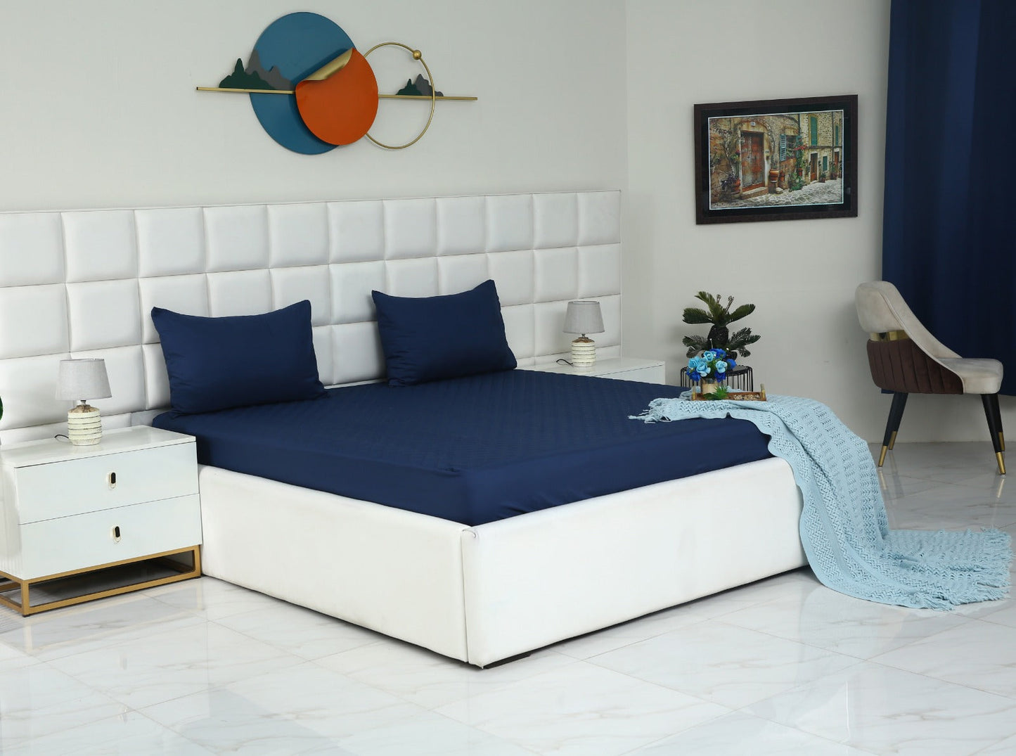 Quilted Waterproof Mattress Protector-Navy Blue Protectors Apricot