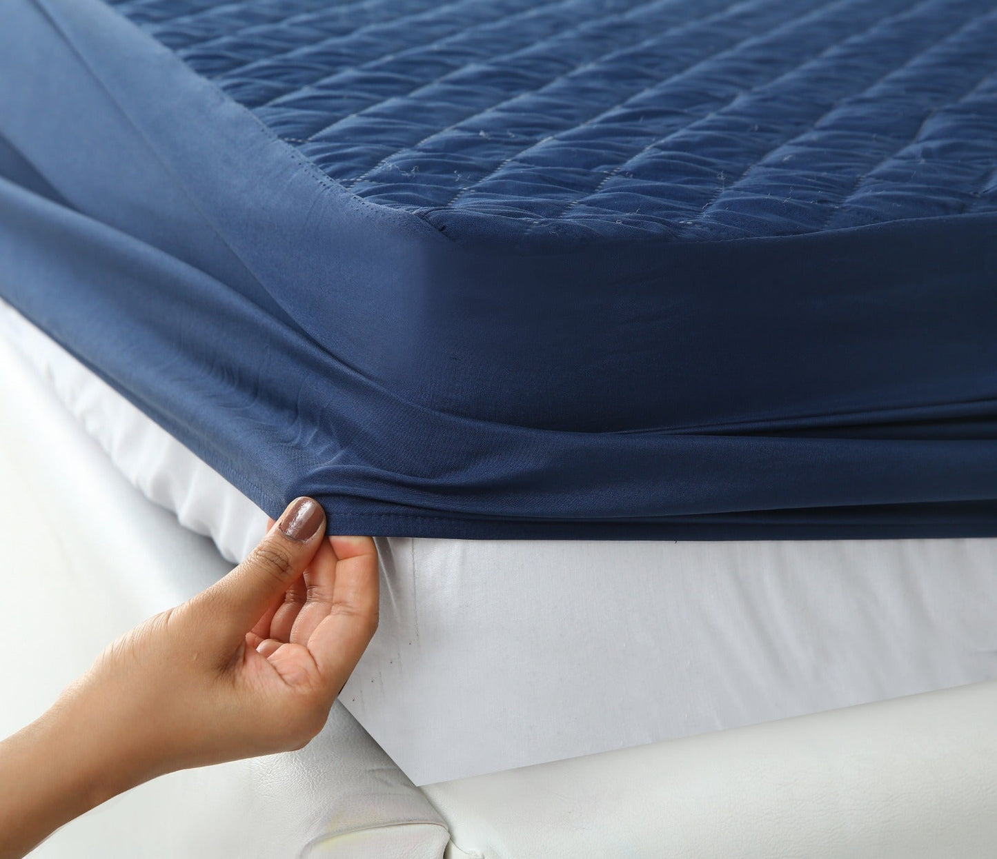 Quilted Waterproof Mattress Protector-Navy Blue Protectors Apricot