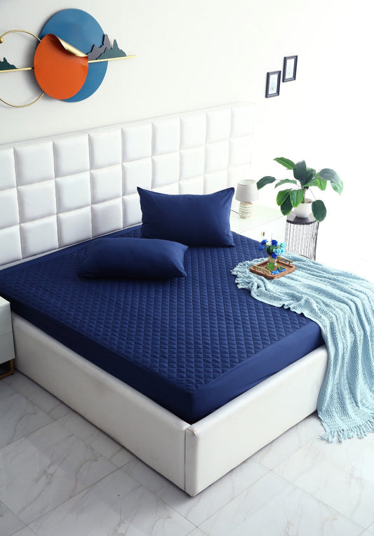 Quilted Waterproof Mattress Protector-Navy Blue Protectors Apricot