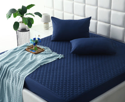 Quilted Waterproof Mattress Protector-Navy Blue Protectors Apricot
