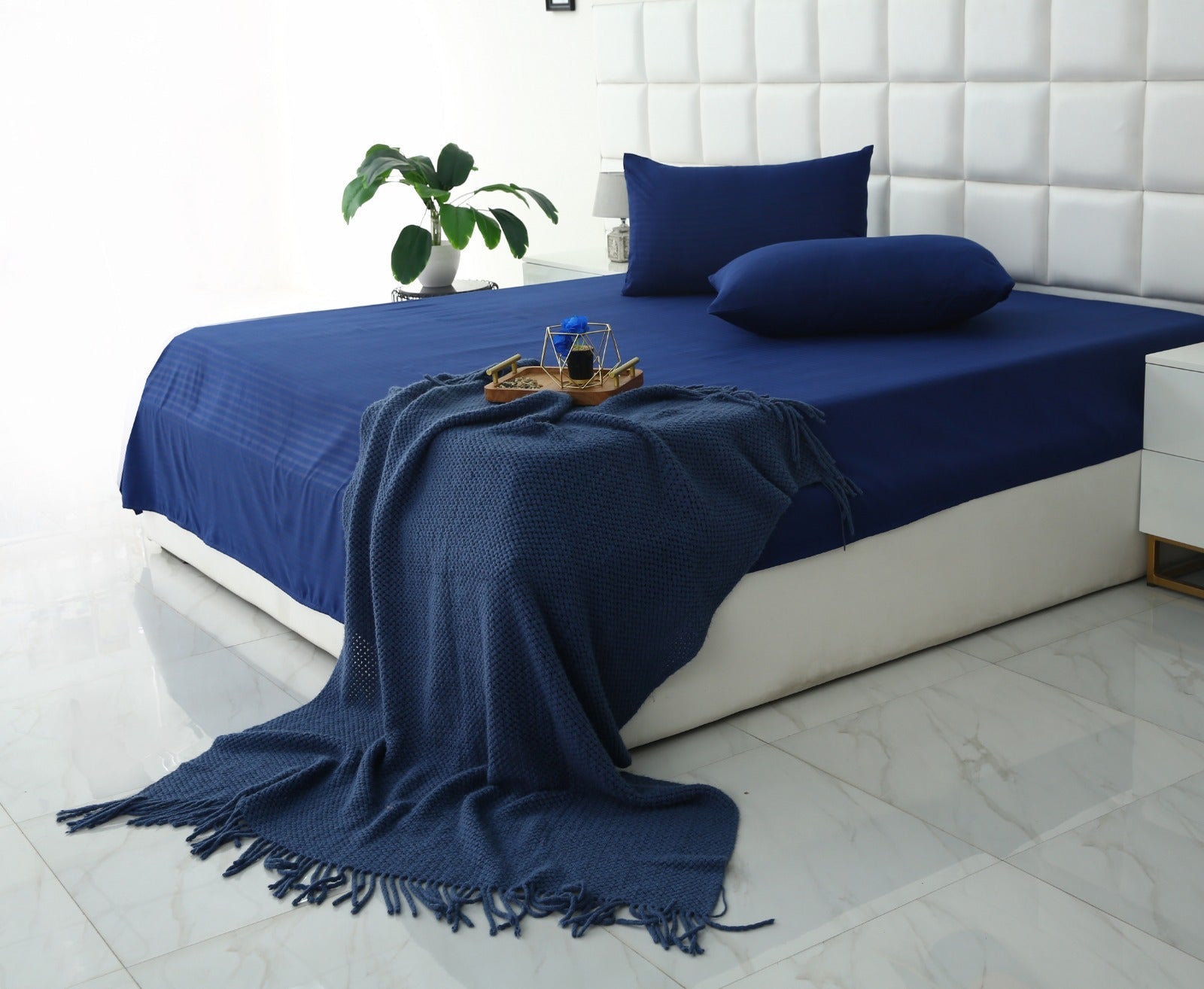 Quilted Waterproof Mattress Protector-Navy Blue Protectors Apricot