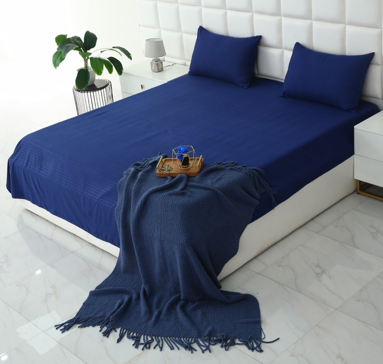 Quilted Waterproof Mattress Protector-Navy Blue Protectors Apricot