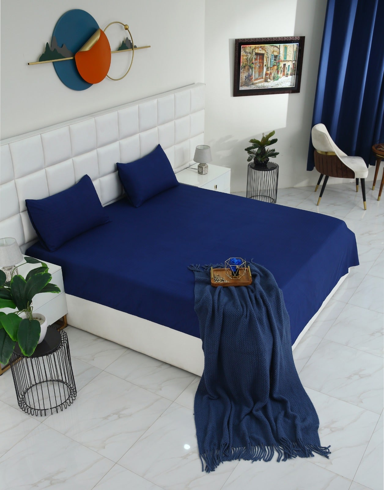 Quilted Waterproof Mattress Protector-Navy Blue Protectors Apricot