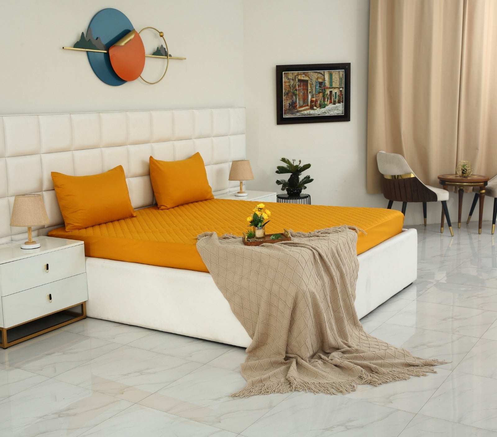 Quilted Waterproof Mattress Protector-Mustard Protectors Apricot