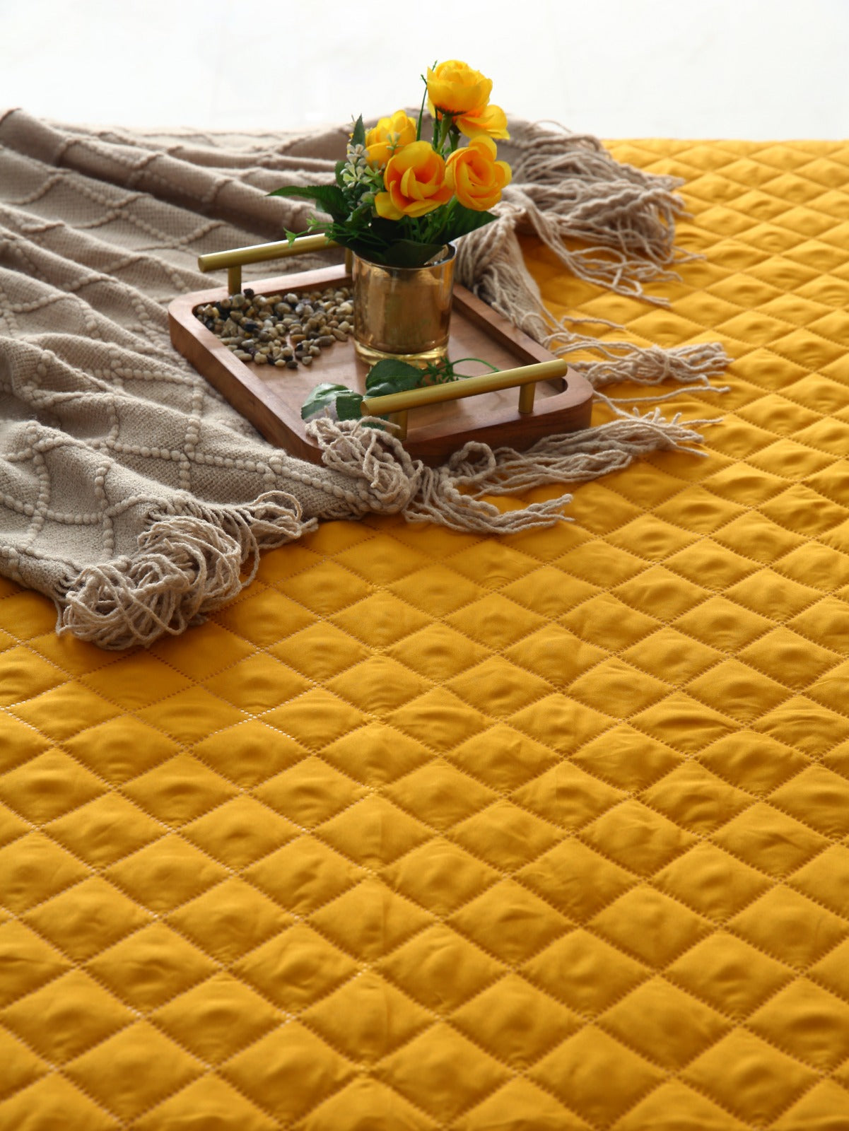 Quilted Waterproof Mattress Protector-Mustard Protectors Apricot