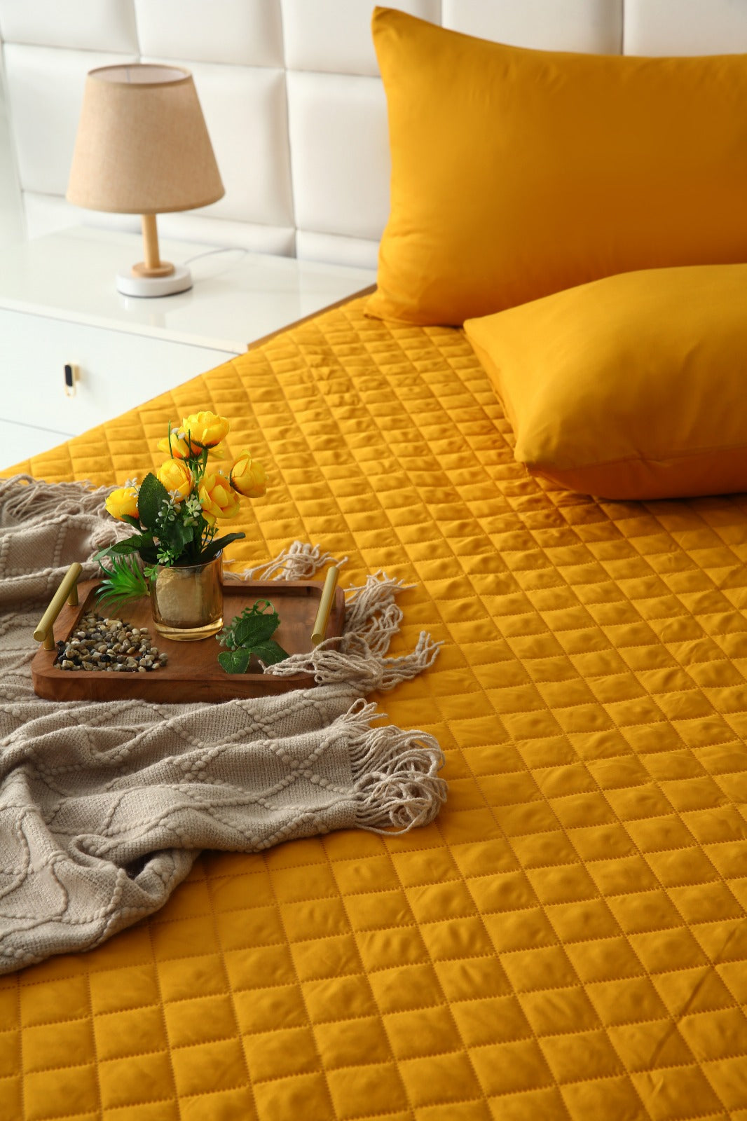 Quilted Waterproof Mattress Protector-Mustard Protectors Apricot