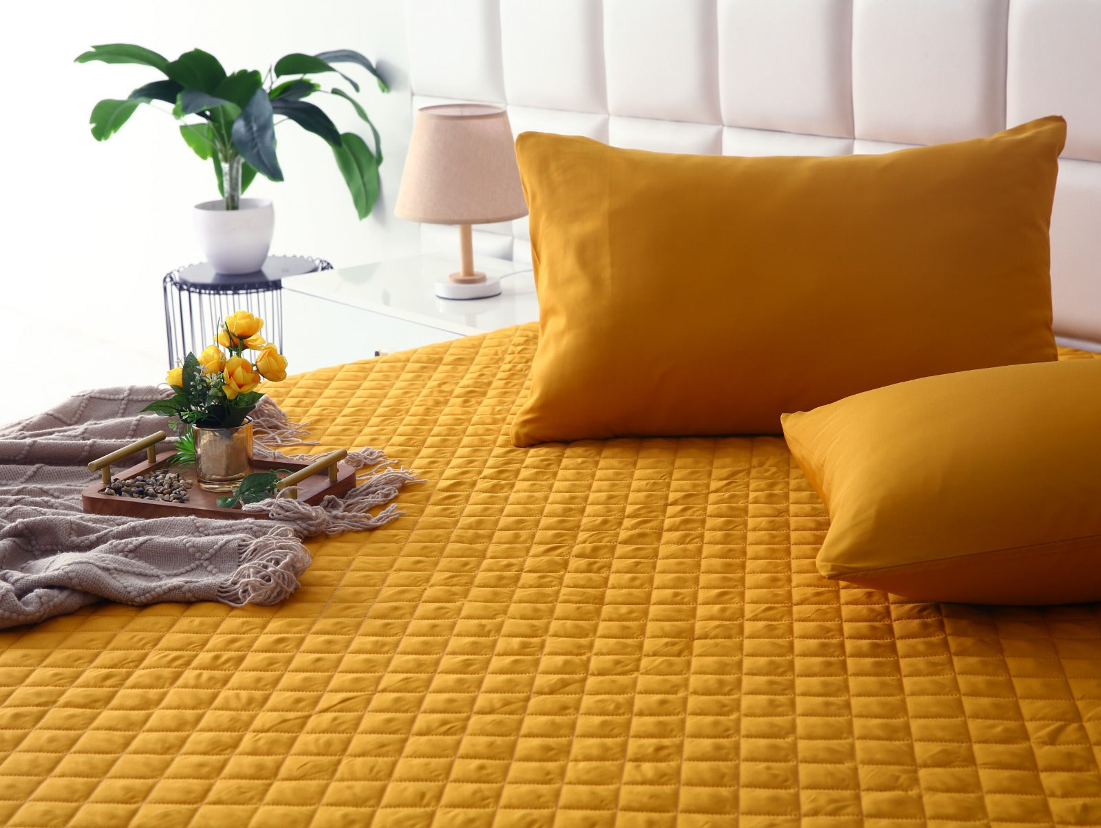 Quilted Waterproof Mattress Protector-Mustard Protectors Apricot