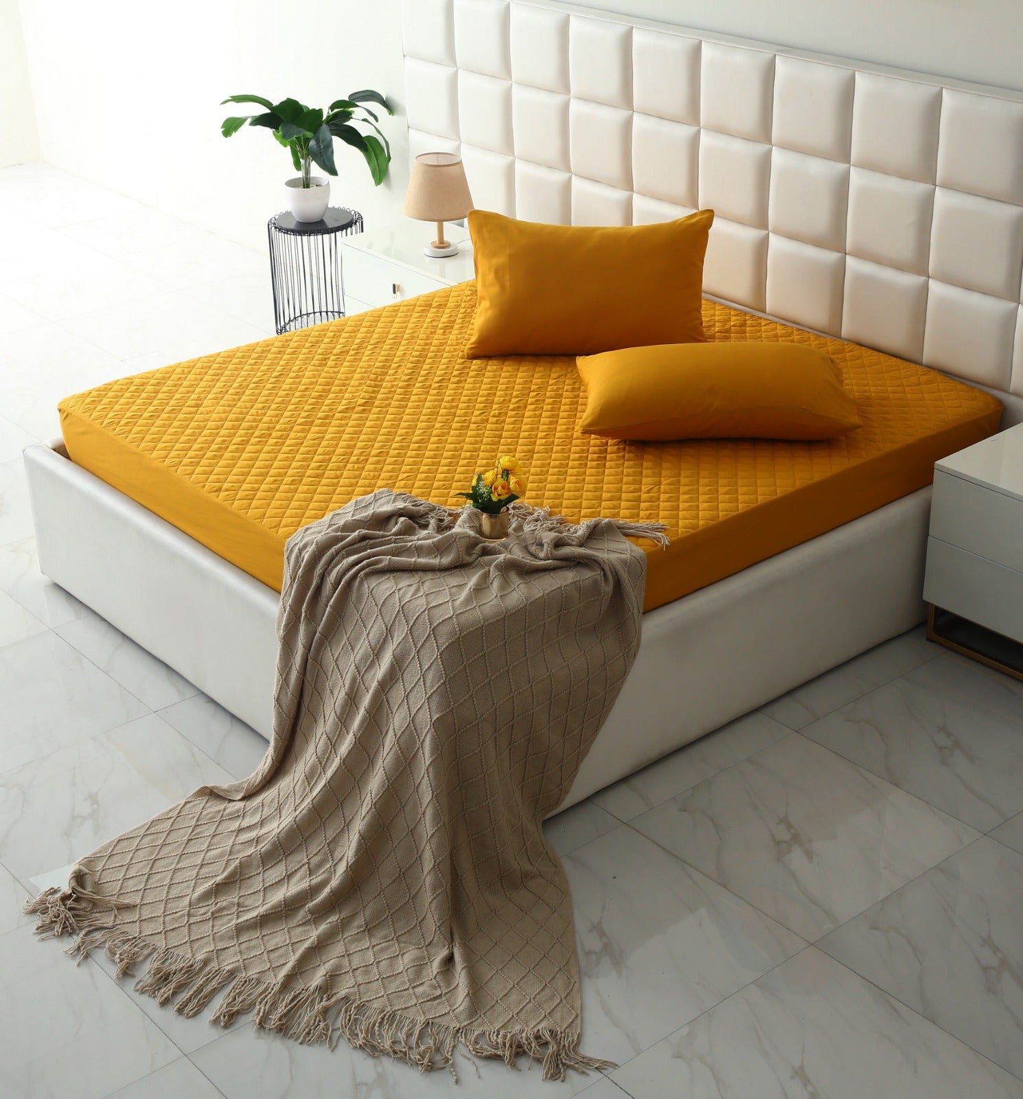 Quilted Waterproof Mattress Protector-Mustard Protectors Apricot