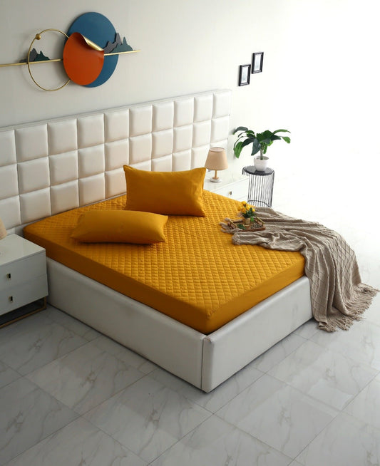 Quilted Waterproof Mattress Protector-Mustard Protectors Apricot