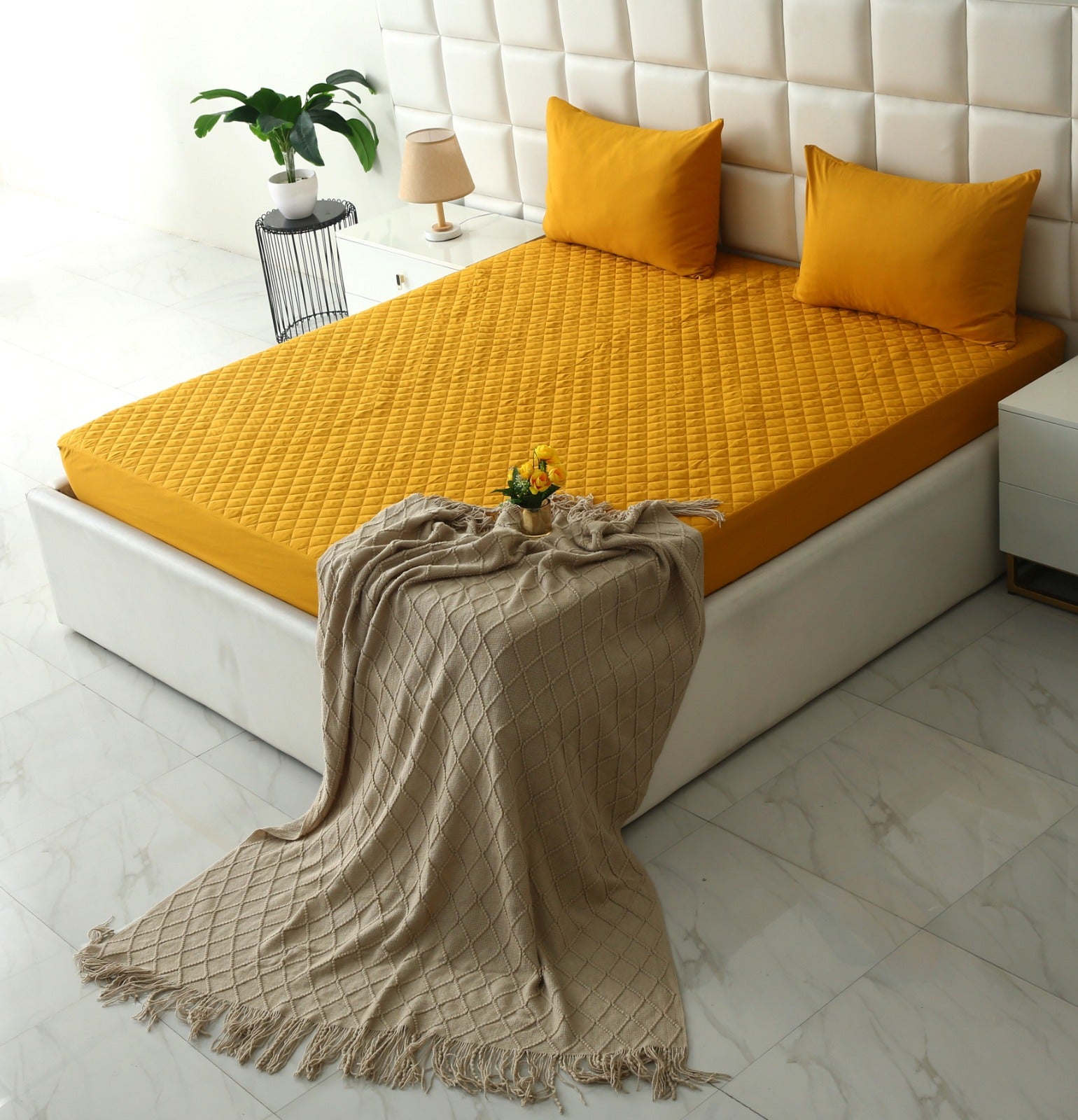 Quilted Waterproof Mattress Protector-Mustard Protectors Apricot