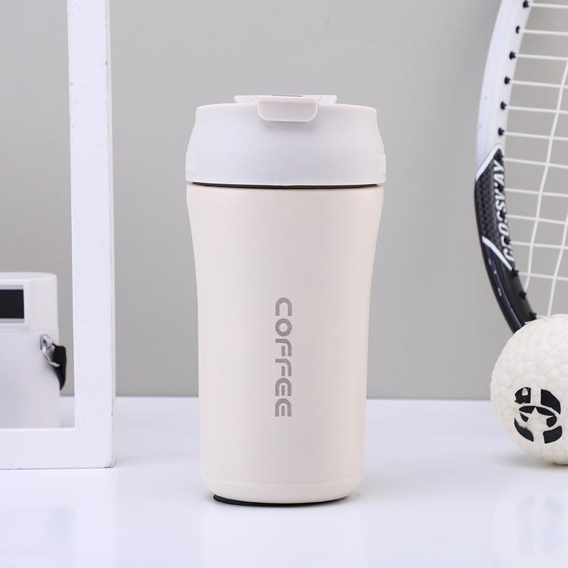 Stainless Steel Double Layer Coffee Tumbler 400ml Coffee Cup Apricot Crystal White